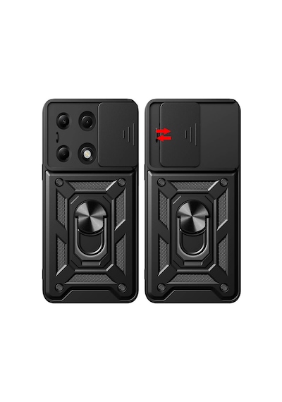 Zore Redmi Note 13 Pro 4g Kılıf Magnetik Standlı Kamera Korumalı Ogaa Sürgülü Vega Kapak - Siyah