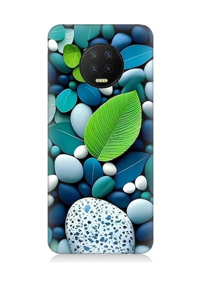 Infinix Note 7 Uyumlu Mavi Turkuaz Taşlar Ve Yeşil Yaprak Desenli Silikon Kılıf