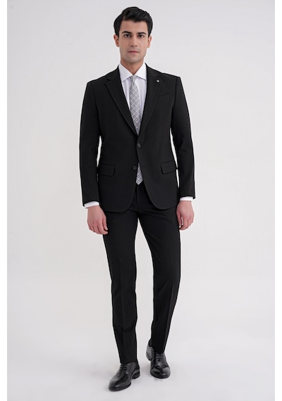 Efor Slim Fit Çift Yırtmaç Gofre Kumaş Esnek Siyah Spor Takım Elbise Tk 940 Siyah