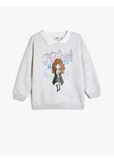 Koton Harry Potter Sweatshirt Lisanslı Gömlek Yaka Uzun Kollu Şardonlu Gri 5wkg10375ak Gri