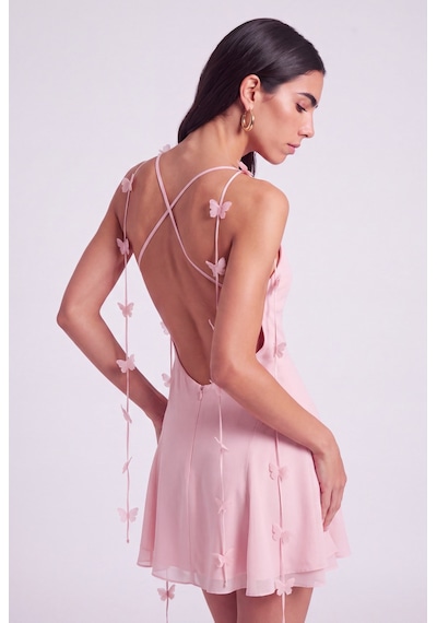 Holly Lolly Çiçek Askılı Şifon Mini Melanie Elbise Pembe