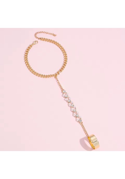 Girift Vintage Silva Gold Taşlı Zincirli Şahmeran El Takısı - El Aksesuarı Altın