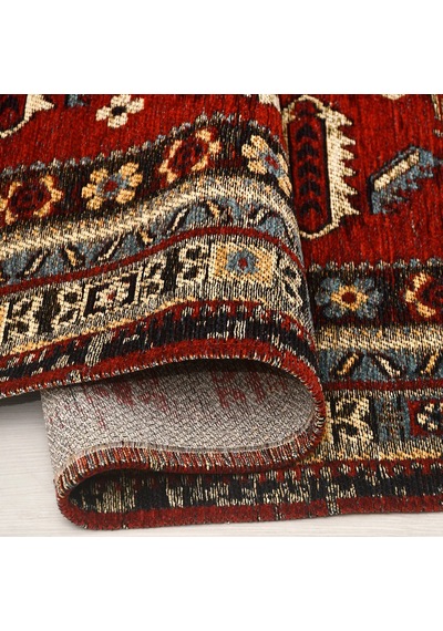 Narhan Nostaljik Kırmızı Saçaklı Kilim Dokulu Robot Süpürgeye Uyumlu Oturma Odası Salon Halısı