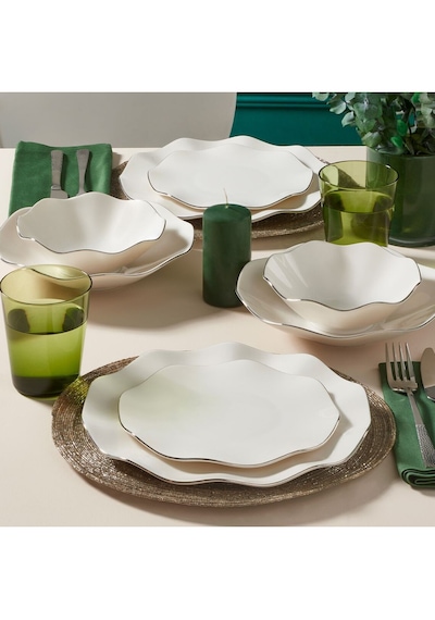 Güral Porselen Nesrin İki Mm Platin 30 Parça 6 Kişilik Bone Porselen Yemek Takımı Beyaz - Platin