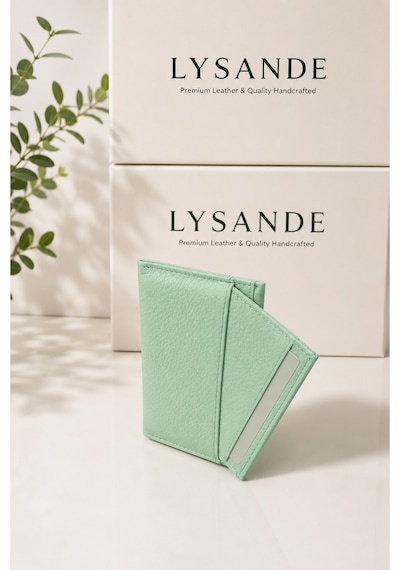 Lysande Hakiki Deri Fermuarlı Anahtarlıklı Kartlık Cüzdan Rfıd Korumalı İnce Tasarım Unisex Mint Yeşili