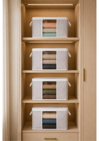Formeya 4 Adet Lüks Pencereli Çok Amaçlı Çorap Hurcu 34x22x22 Cm Beyaz