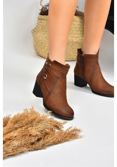 Fox Shoes Taba Kalın Topuklu Kadın Bot L674155009