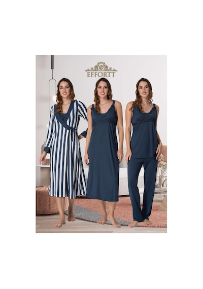 Effortt Dvina Lohusa Hamile Gecelik, Çizgili Sabahlıklı Ve Pijama Takımı Set - 4'lü Takım - Lacivert Lacivert Effortt Dvina Lohusa Hamile Gecelik, Çizgili Sabahlıklı Ve Pijama Takımı Set - 4'lü Takım - Lacivert Lacivert