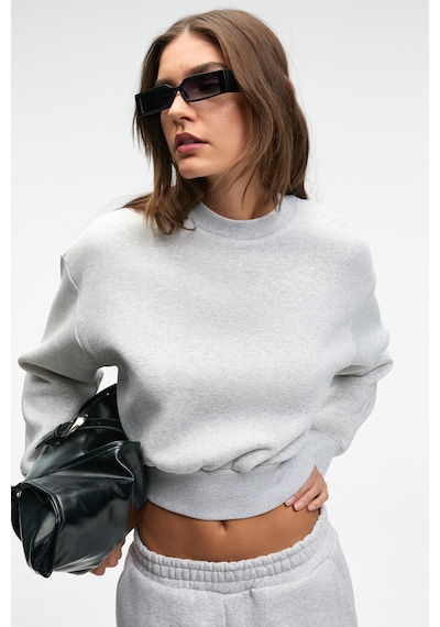 Grimelange KARALIS Kadın Pamuklu Bisiklet Yaka Crop Grimelanj Sweatshirt