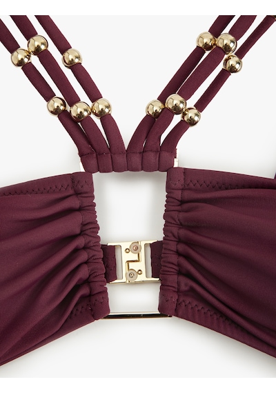 Koton Pencere Detaylı Çapraz Askılı Boncuklu Bikini Üstü Bordo 5sak10207mm Bordo