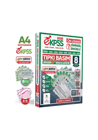 2028 EKPSS Ön Lisans Zihinsel Engelli ÖSYM Çıkmış Soru Tıpkı Basım 8li Kitapçık TG Deneme Paketi