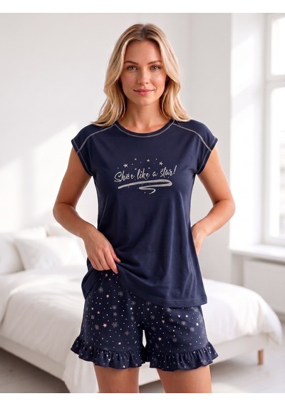 Guava Rahat Düğmesiz Kadın Bisiklet Yaka Yazlık Viskon Kısa Kol Mini Şortlu Pijama Takımı lacivert Guava Rahat Düğmesiz Kadın Bisiklet Yaka Yazlık Viskon Kısa Kol Mini Şortlu Pijama Takımı lacivert