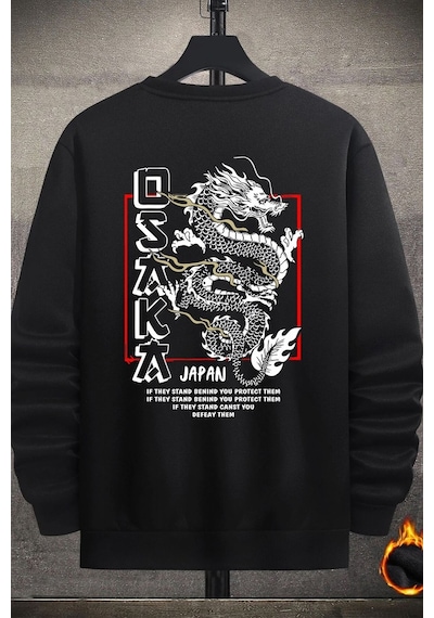 Unisex Osaka Bisiklet Yaka Sweatshirt Siyah