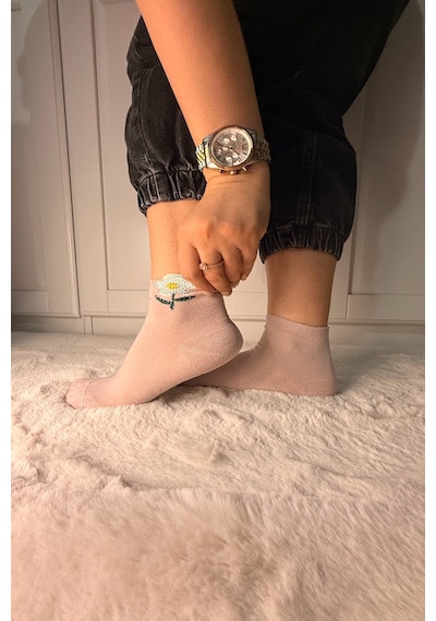 Ozzy Socks 3 Çift Kadın Taş Detaylı Dikişsiz & Takviyeli Patik Çorap Kahverengi