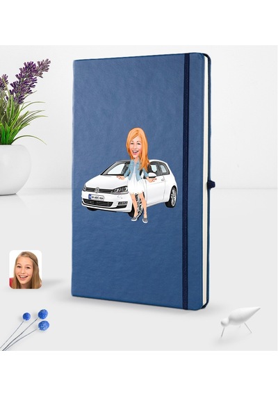 Kişiye Özel Plakalı Kadın Volkswagen Golf Karikatürlü Lacivert Te N11.1747