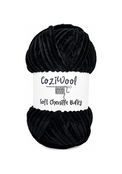 Kadife İp Soft Chenille Bulky 5'li Paket 5x100 Gr 120 Mt El Örgü İpi Siyah - 875823131