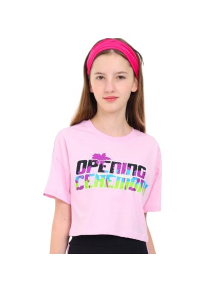 İrem Çocuk Giyim Kız Çocuk Opening Yazılı Crop Model Pembe Tişört Pembe