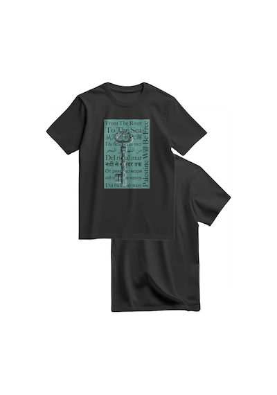 Unisex Kısa Kollu Dönüş Anahtarı Ve Çok Dilli "nehirden Denize" Sloganlı Tişört S - 2xl T300027 Siyah