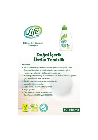 Life By Fakir %100 Bitkisel Vegan Sıvı Çamaşır Deterjanı Renkliler ve Beyazlar için 30 Yıkama 1500 ML Life By Fakir %100 Bitkisel Vegan Sıvı Çamaşır Deterjanı Renkliler ve Beyazlar için 30 Yıkama 1500 ML