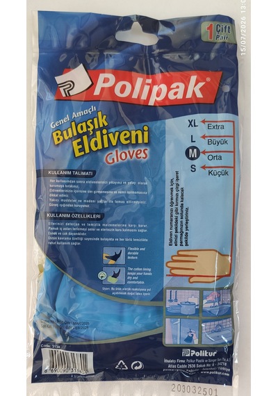 Polipak Bulaşık Eldiveni Gloves M Boy 8-8,5 Mavi