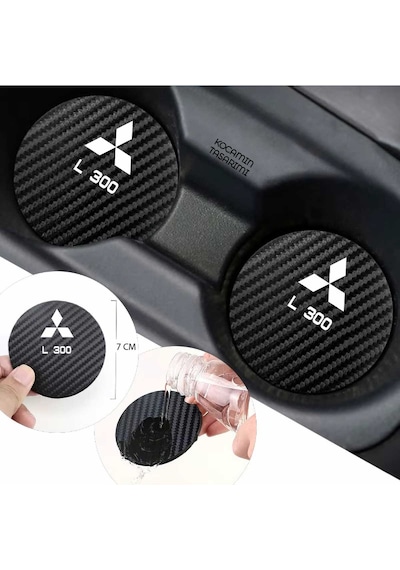 Mitsubishi L 300 Siyah Karbon 7 Cm Bardak Altlığı Mitsubishi Yazılı L 300 Logolu 2 Adet Dayanıklı Şık Tasarım 2 Adet