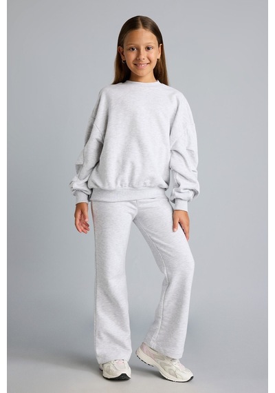 Defacto Bisiklet Yaka Sweatshirt Ve Nervürlü Pantolon 2li Takım Kız Çocuk I3868a826augr28 Gri-gr28