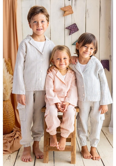 Oliven The Kid Oliventhekid Griy Çizgili Müslin Kargo Pantolon Griy Gri
