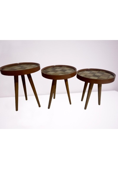 Zigon Sehpa Çember Damalı Model Kayın Retro Parlak Ceviz 3 Ayak Ü