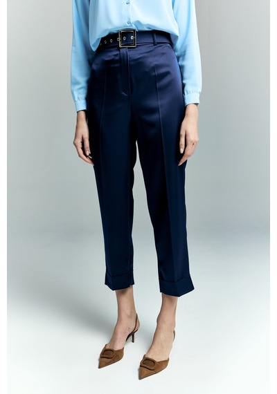 Lisa Saten Duble Paça Pantolon - Lacivert-137243 Lacivert