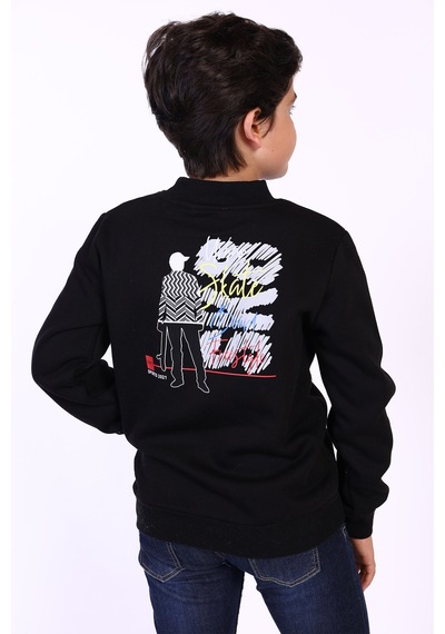Toontoy Kids Toontoy Erkek Çocuk Kanguru Cepli Baskılı Sweatshirt Siyah