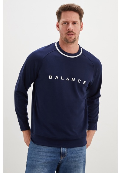 Fullamoda Balance Baskılı Garnili Modal Sweatshirt Lacivert