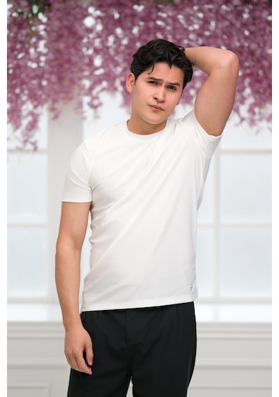 Paul Martin Slimfit Lyocell Kumaş Likralı Küçük Armürlü Bisiklet Yaka T-shirt Beyaz