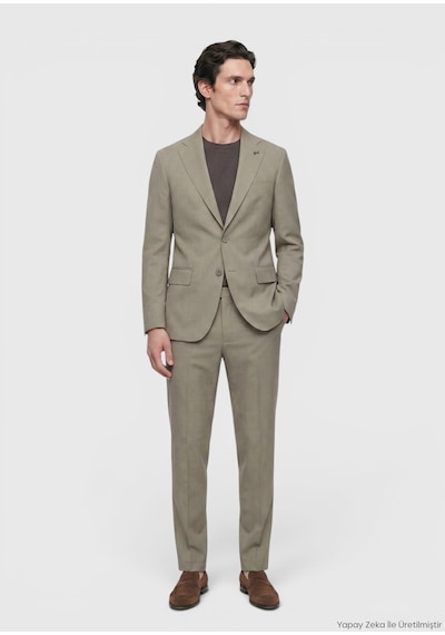 Ramsey Haki Düz Zeroweight Slim Fit Yün Karışımlı Takım Elbise
