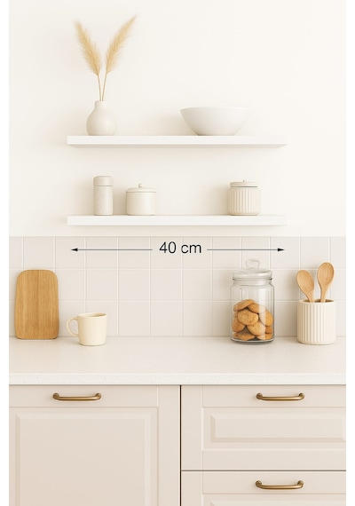 Yankı-BYEG 2li 40 cm Mat Beyaz Mdf Duvar Rafı Gizli Bağlantı Kitaplık