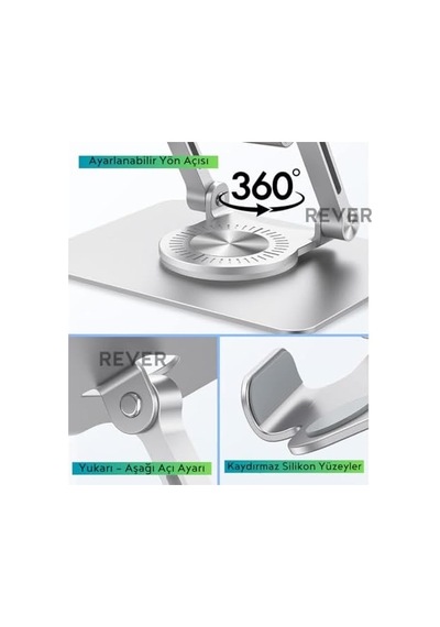 Rever Tablet Standı 360 Dönen Metal Masaüstü Açılı Katlanabilir Tablet Tutucu Stant