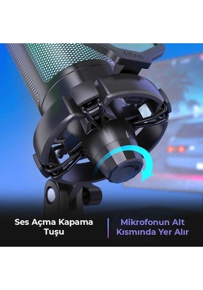 Fifine Ampligame A6vw Rgb Usb Beyaz Gaming Mikrofo