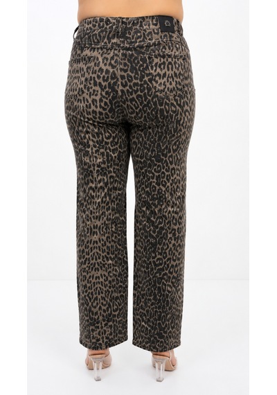 Zanessi Fashıon Büyük Beden Leopar Desenli Denim Kadın Pantolon