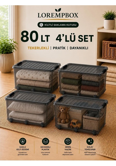 Lorempbox 80 Lt Büyük Boy Saklama Kutusu 4'lü Set Antrasit Diğer