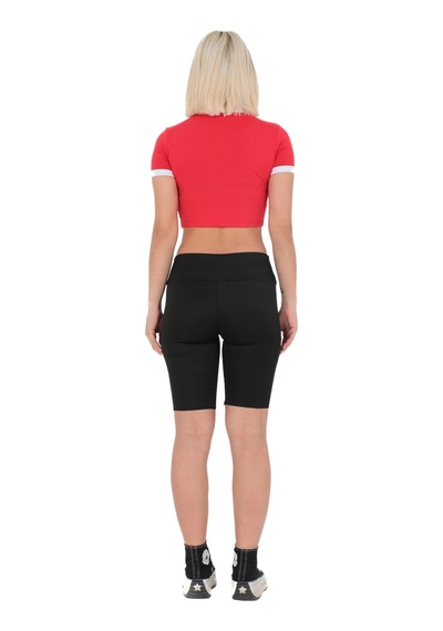Sortie Collection Bisiklet Yaka Önü Baskılı Pamuklu Crop Tişört Kırmızı