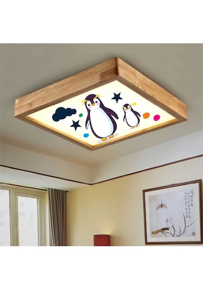 Ahşap Çerçeve Tavan Led Aydınlatma Avize 60X60Cm Penguen Beyaz