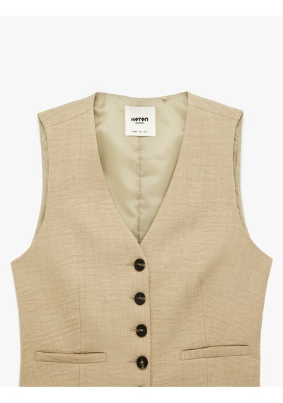 Koton Regular Fit Cepli V Yaka Blazer Yelek Haki 6sak20041uw Haki
