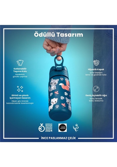 Ion8 - Paslanmaz Çelik Çocuk Suluk - Orman Hayvanları - 400 Ml - Sızdırmaz Çok Renkli