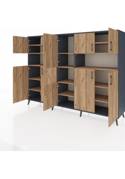 Hyperion Dolap 14 Raflı 10 Kapaklı 220x44x163 Antrasit-çam Antrasit-çam