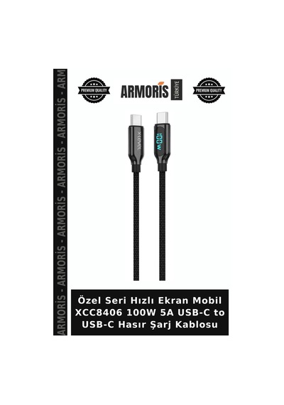 Özel Seri Hızlı Ekran Mobil Xcc8406 100w 5a Usb-c To Usb-c Hasır Şarj Kablosu
