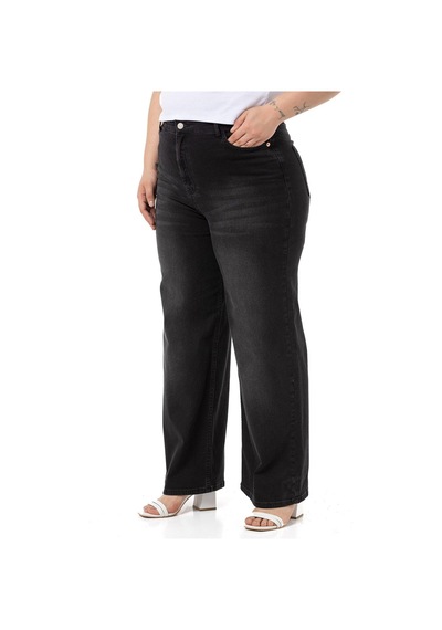 Disentis Büyük Beden Yüksek Bel Geniş Paça Siyah Denim Pantolon-siyah Siyah
