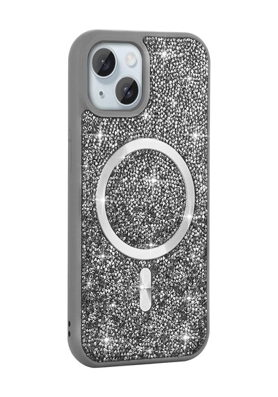 Apple Uyumlu iPhone 15 Plus Kılıf Pırlanta Tasarımlı M-safe Şarj Özellikli Zore Mozaik Silikon Kapak 1