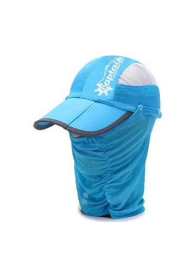 Captain Fisherman Style Cap Jf-07 Katlanır Fileli Şapka + Çıkarılabilir Yüz Koruma Açık Mavi