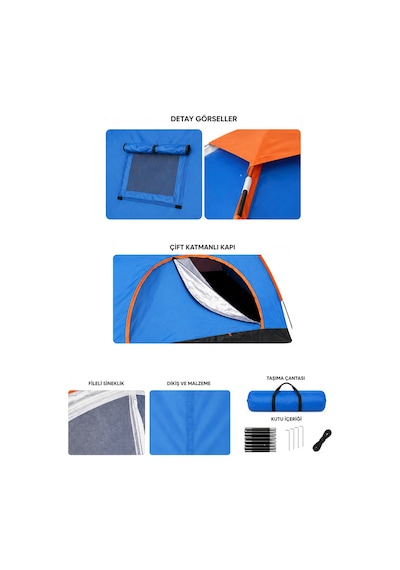 6 Kişilik Renkli Dayanıklı Kamp Çadırı 220x250x150 Mavi