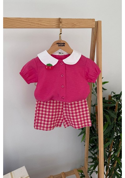 Miniğimin Cicileri Ekose Şortlu Meyve Örgü Desenli Kız Çocuk 2 Li Takım - Pembe Pembe-79412 Miniğimin Cicileri Ekose Şortlu Meyve Örgü Desenli Kız Çocuk 2 Li Takım - Pembe Pembe-79412