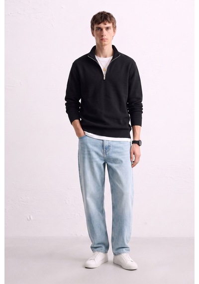 Barrels And Oıl Erkek Yarım Fermuarlı Dik Yaka Sweatshirt - Siyah Siyah